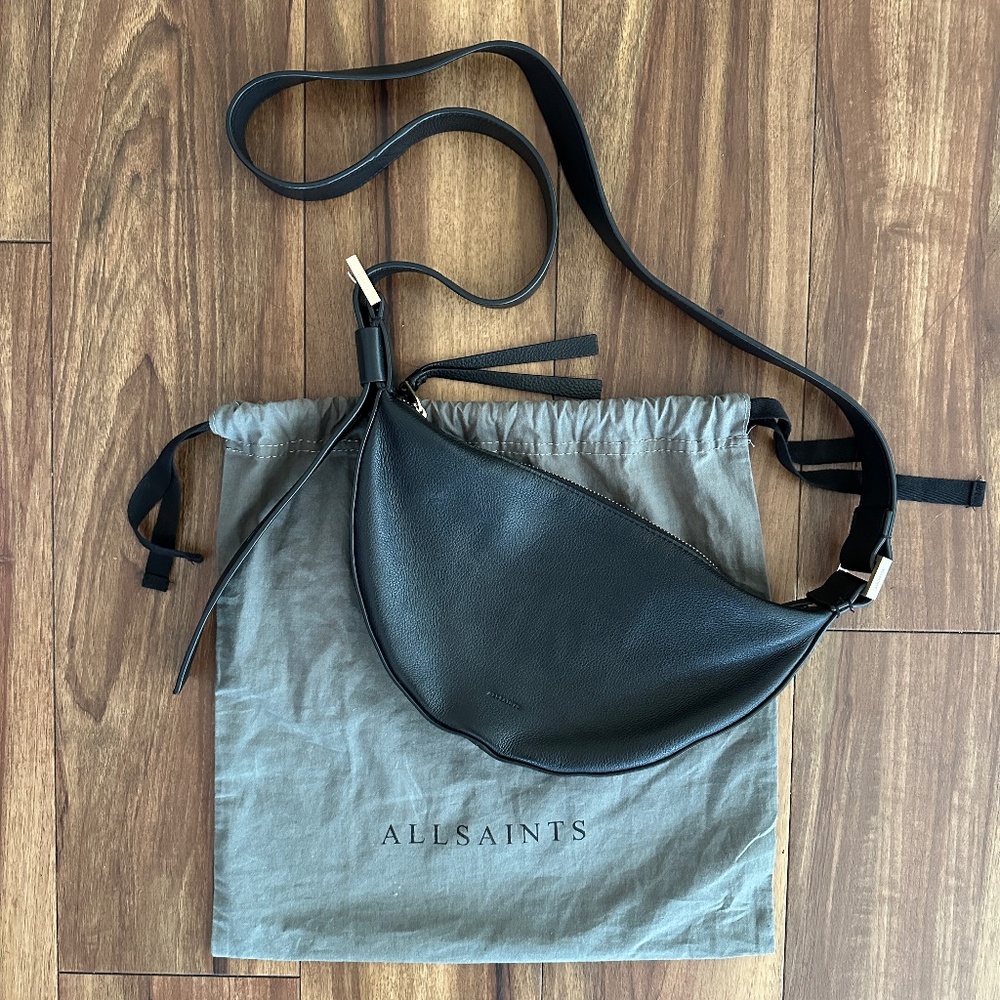 AllSaints Half Moon Leather Crossbody Bag